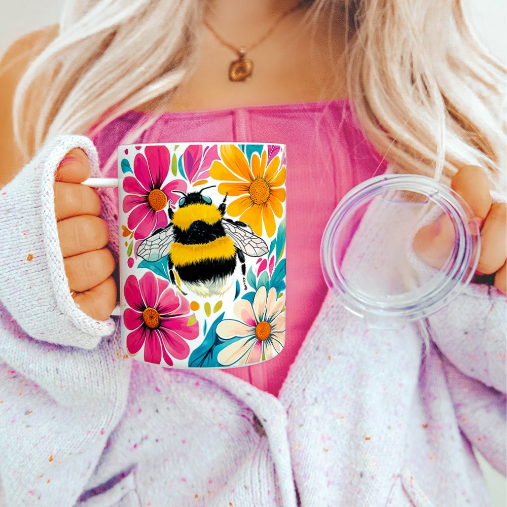 Floral Bumblebee Insulated Travel Mug