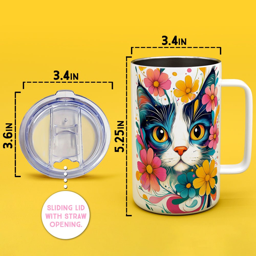 Floral Cat Insulated Travel Mug