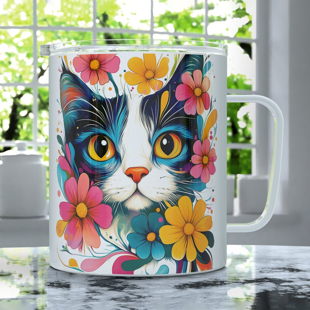Floral Cat Insulated Travel Mug