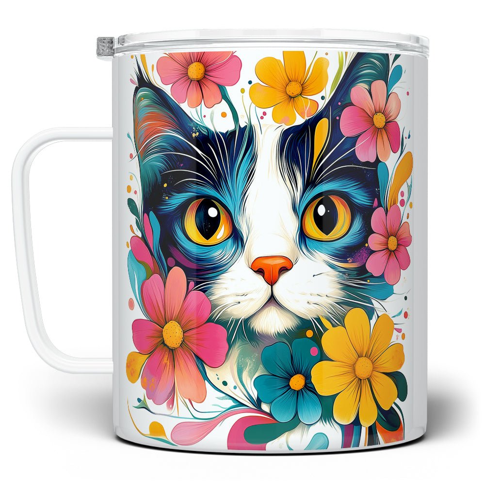 Floral Cat Insulated Travel Mug