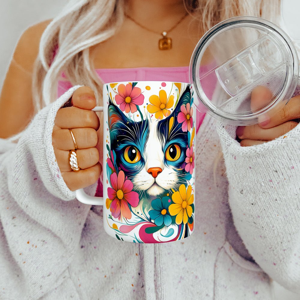Floral Cat Insulated Travel Mug
