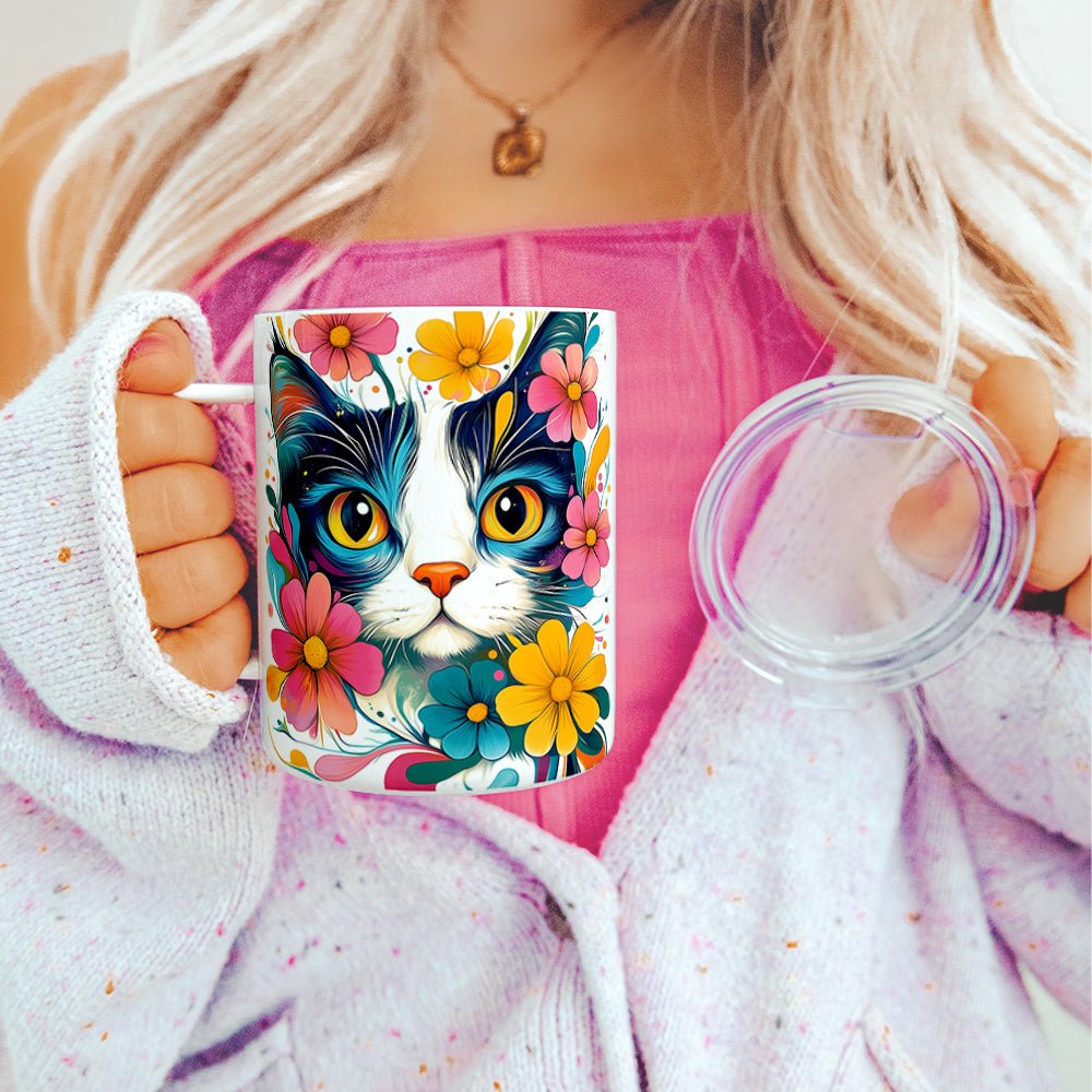 Floral Cat Insulated Travel Mug
