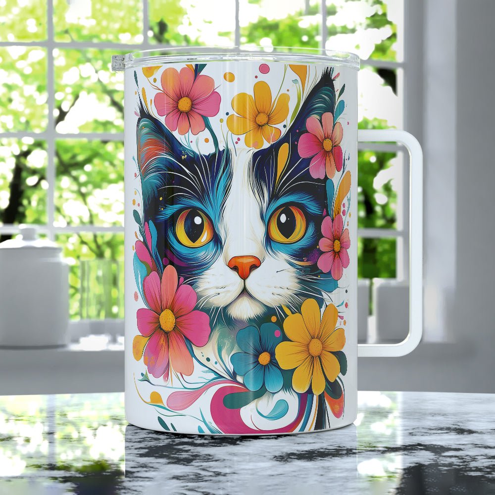 Floral Cat Insulated Travel Mug