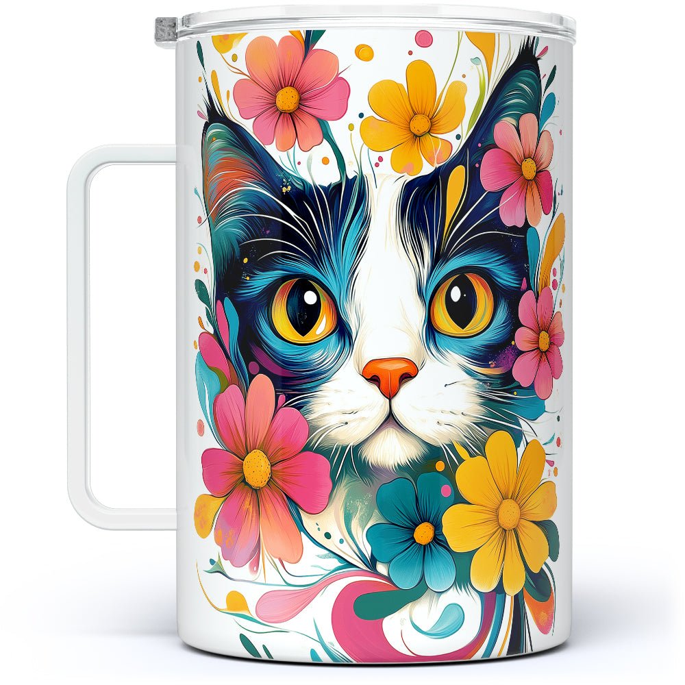 Floral Cat Insulated Travel Mug