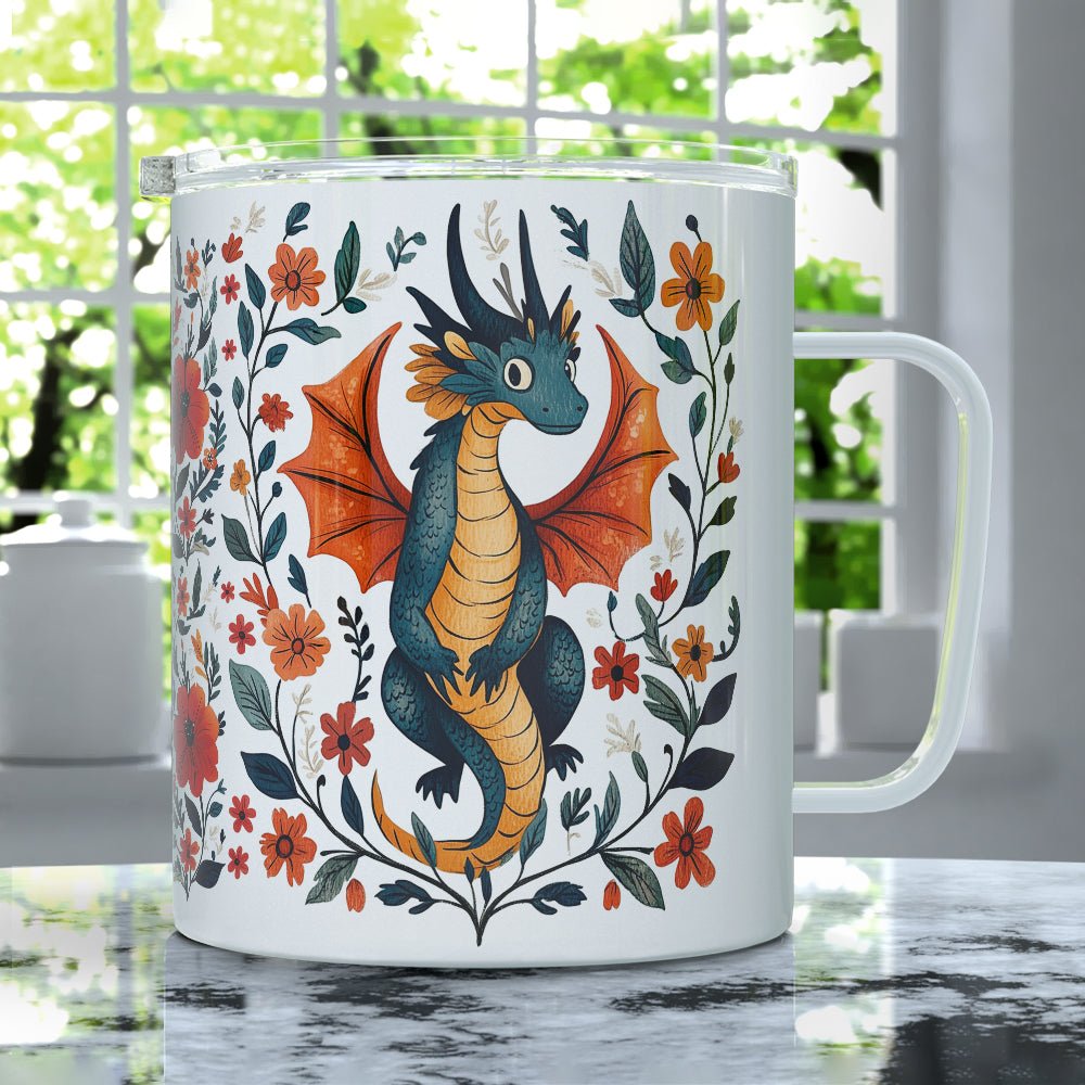 Floral Dragon Insulated Travel Mug