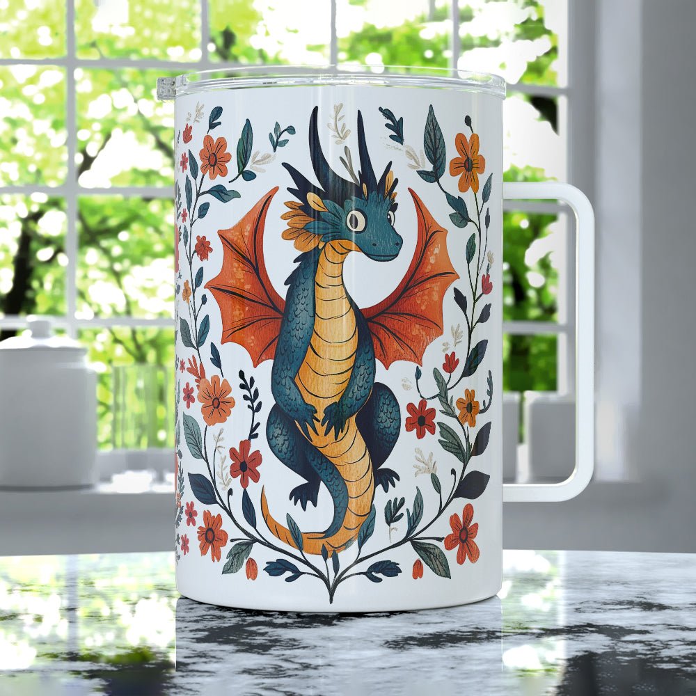 Floral Dragon Insulated Travel Mug