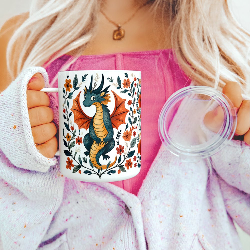 Floral Dragon Insulated Travel Mug